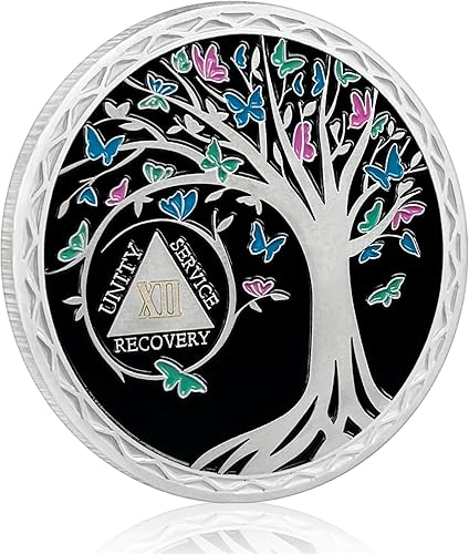 Miniatura 2 de Moneda de sobriedad de 12 años  Chip de sobriedad del árbol de la vida  Fichas AA de mariposa y medallones  Regalos de sobriedad para mujeres y