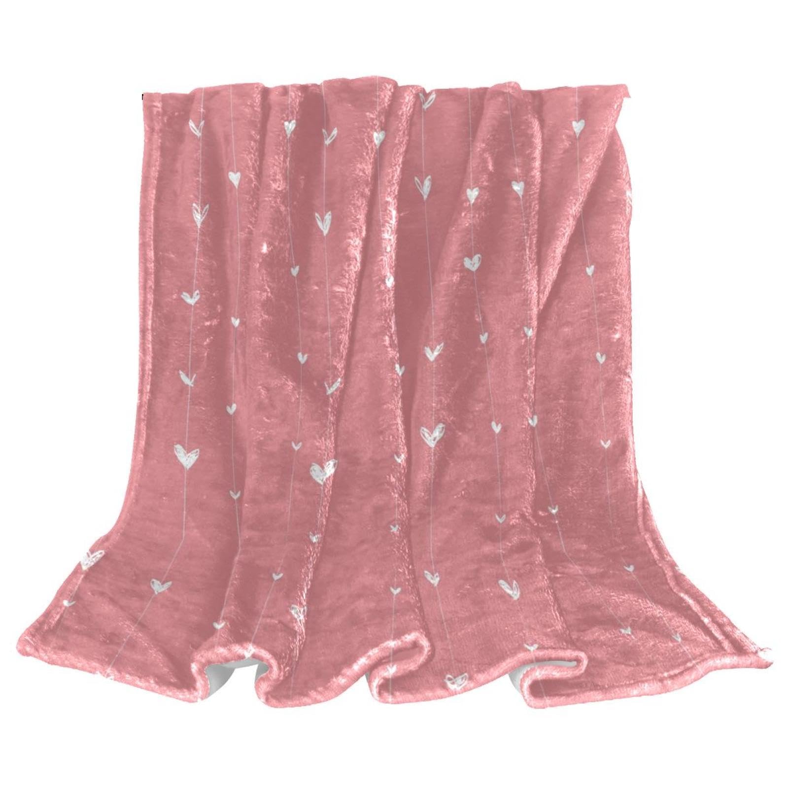 Couverture polaire coeurs blancs douce 150x100cm pour lit et canapé