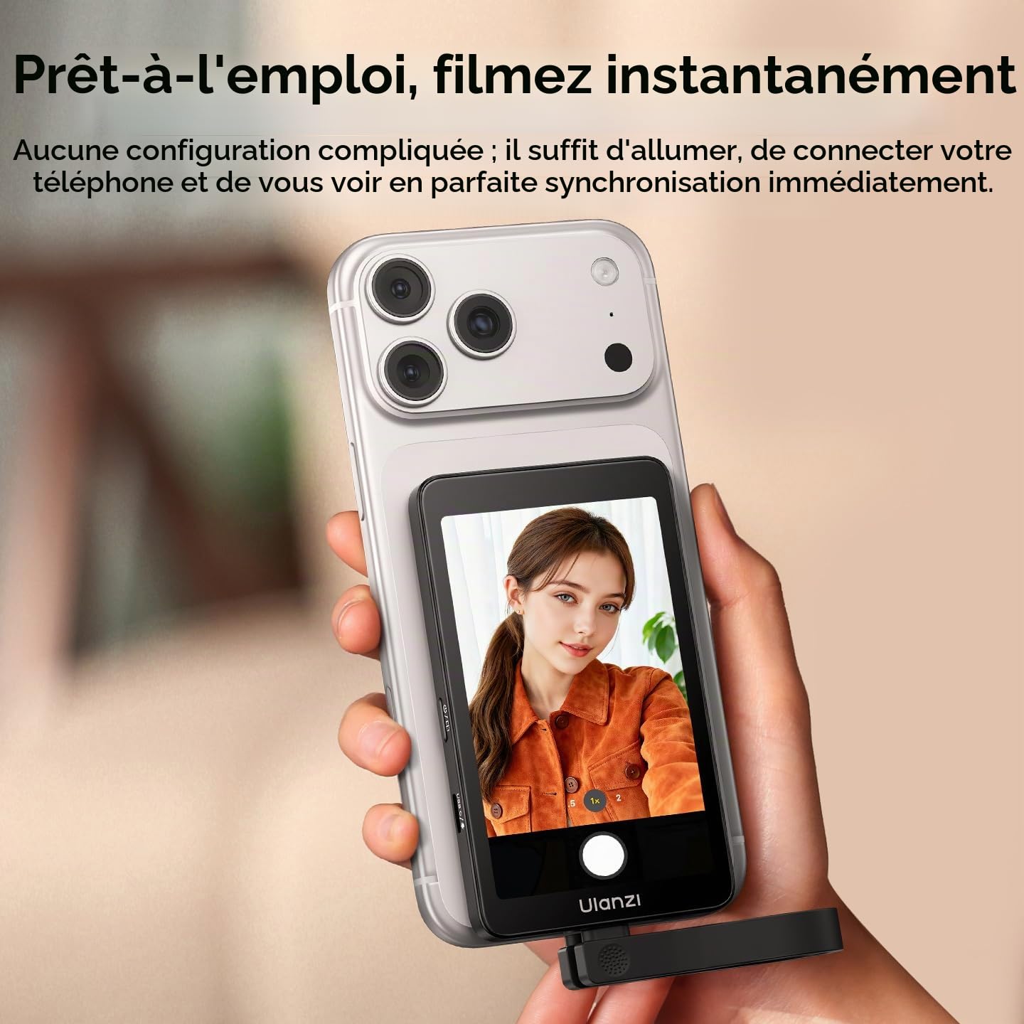 ULANZI VM1 Moniteur Selfie Magsafe, Magnétique Écran Selfie pour iPhone17-15/Android, 3,97" 4K 60FPS avec Port Micro, Plug & Play, Luminosité Réglable, Caméra Arrière pour Vlog/TikTok/Live Streaming