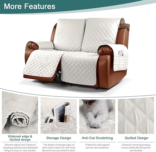 Miniatura 6 de Funda impermeable para sofá reclinable, lavable, de 1 pieza, protector de muebles con correas elásticas, bolsillo para niños, perros y mascotas