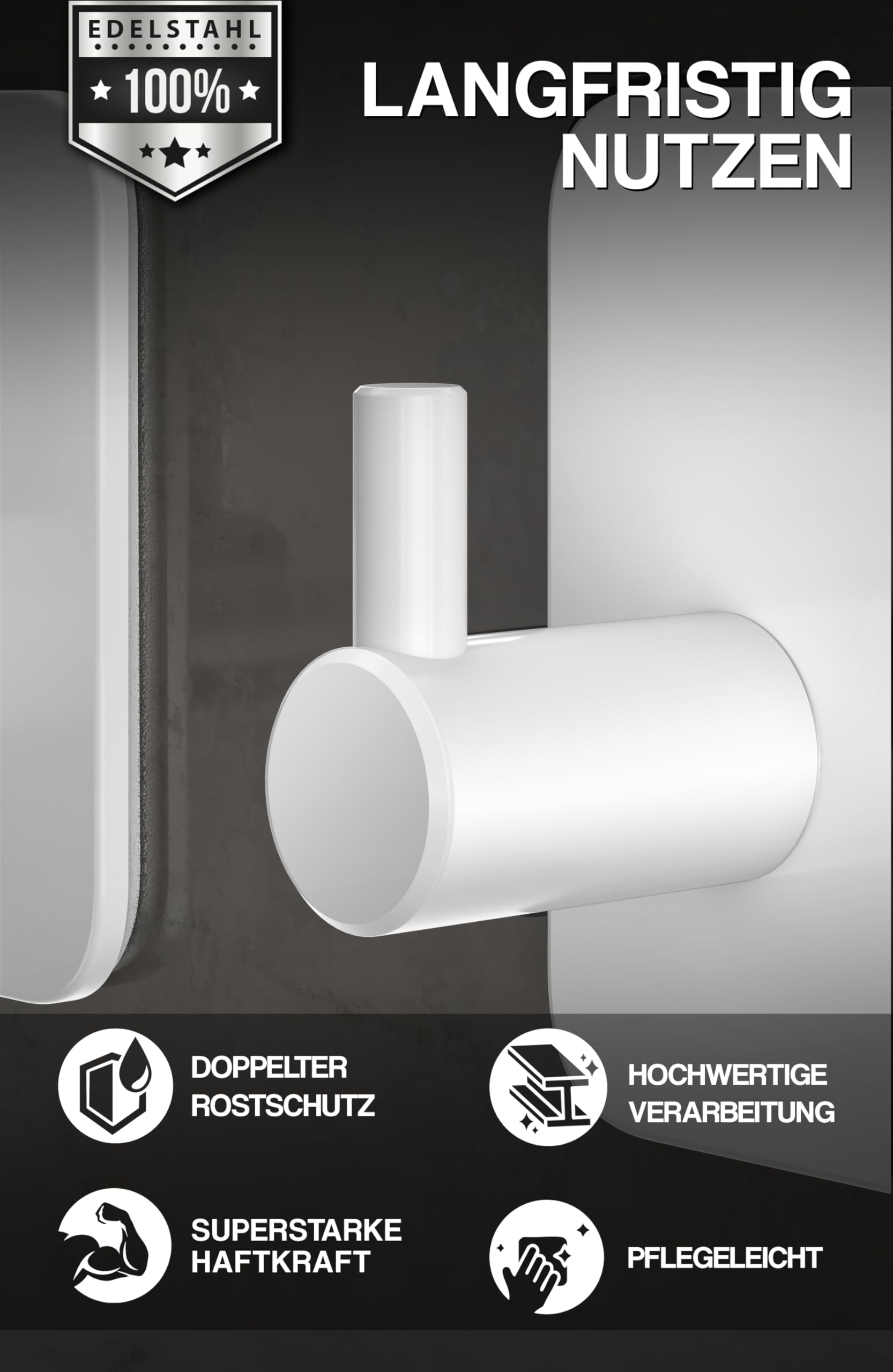 4smile – Lot De 4 Crochets Adhésifs Argentés Inox – Porte-serviettes Sans Perçage, étanches, Résistent à La Rouille