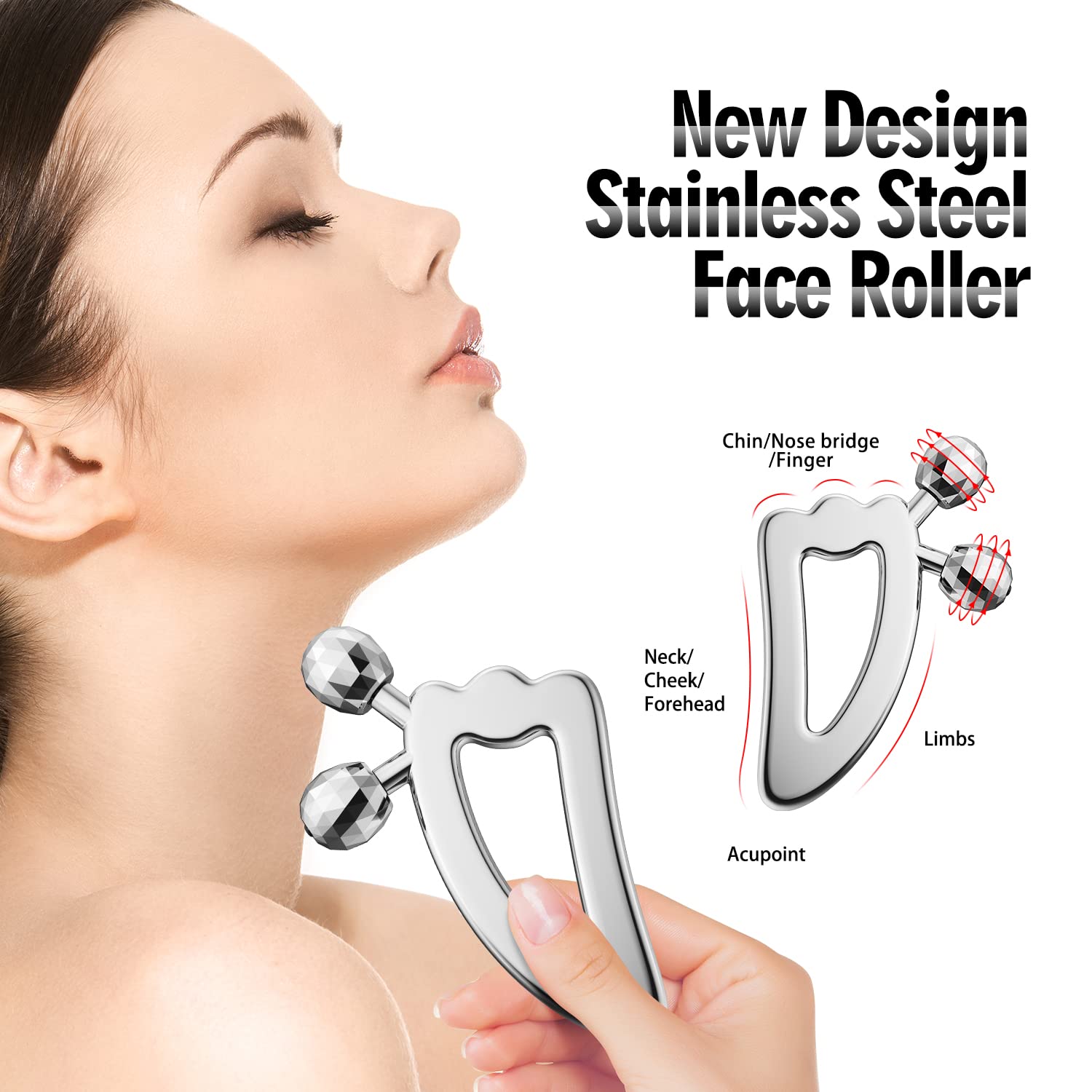 Masajeador facial de metal Gua Sha herramienta de masaje, rodillo de belleza refrescante para cara, ojos, cuello, herramientas para el cuidado de la piel del cuerpo para mujeres 7