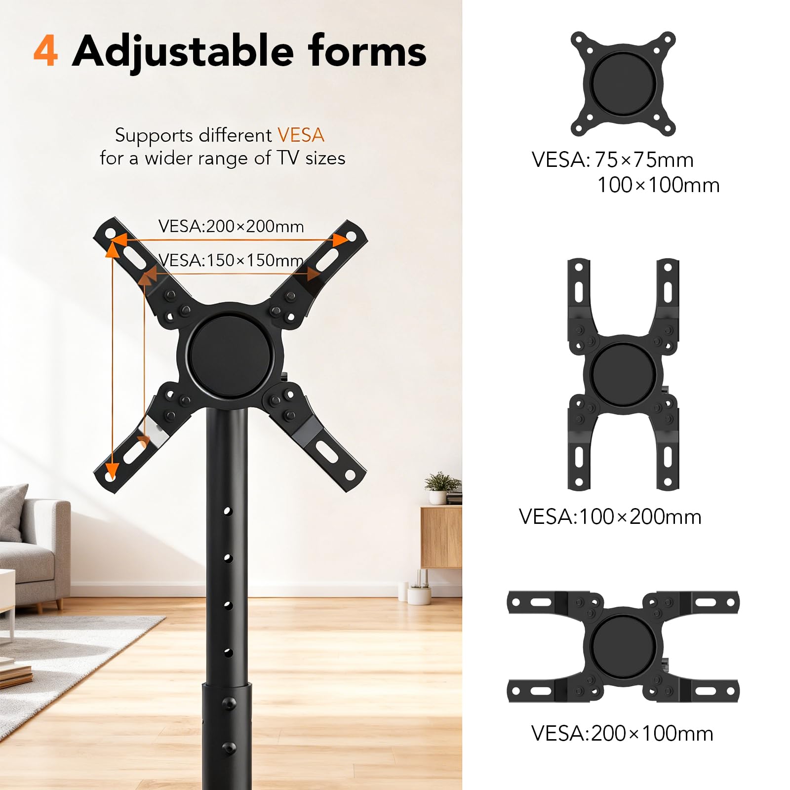 HEMUDU TV Ständer Rollbar für 13-50 Zoll Fernseher Bildschirme, fernsehständer auf Rollen, TV Standfuss bis zu 20 kg, TV Bodenständer with Max VESA 200x200