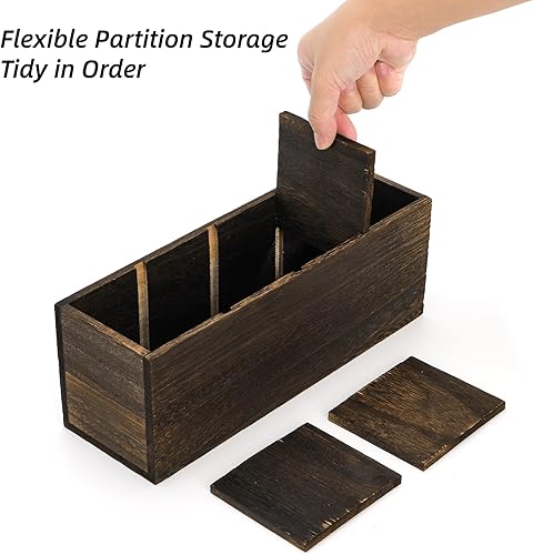 Miniatura 2 de Dicunoy Paquete de 2 portalápices de madera para escritorio, organizador de mesa retro con 4 compartimentos para suministros de arte, bolígrafos,