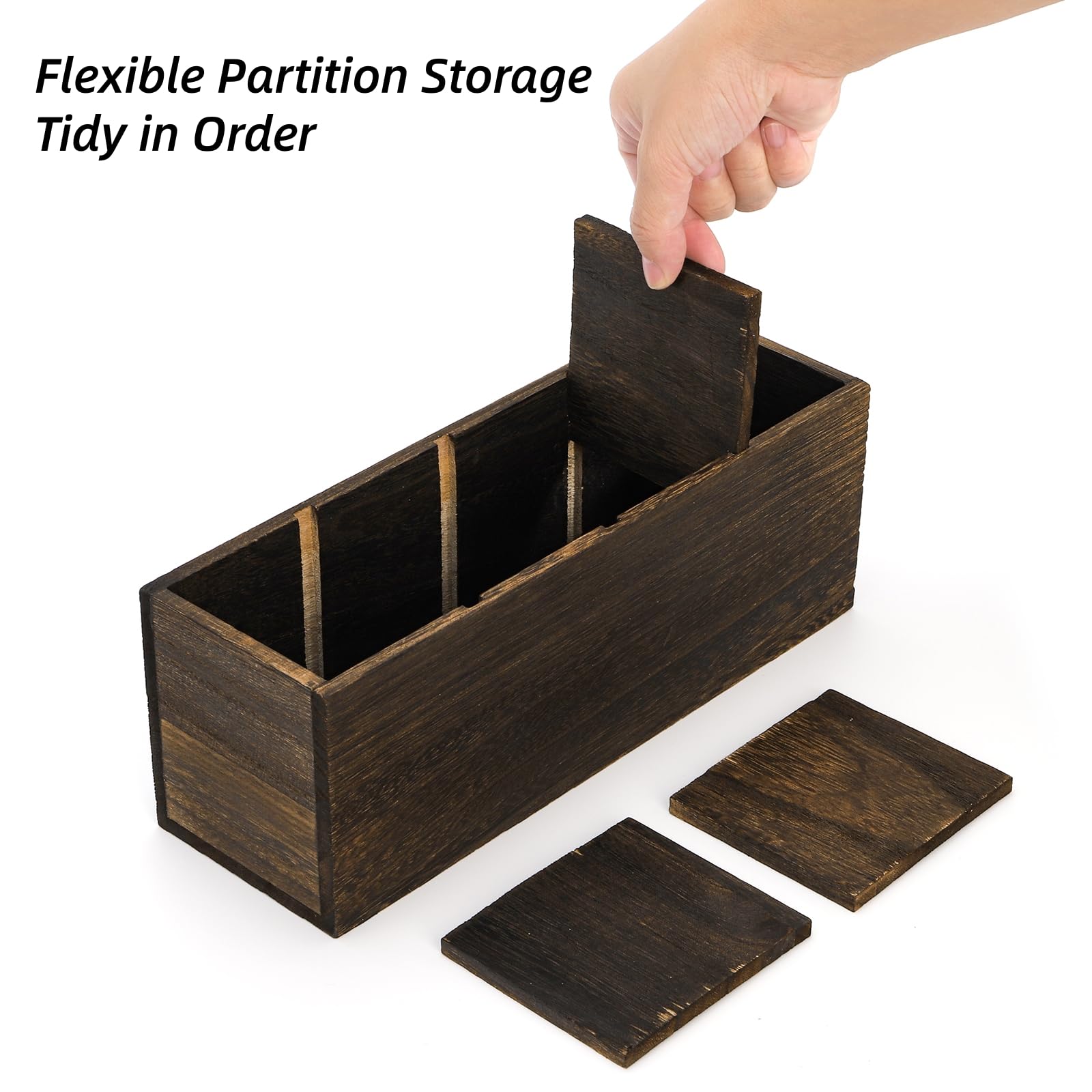 Dicunoy Paquete de 2 soportes de madera para lápices para aula, soporte de madera para control remoto, organizador de mesa rústico de estilo retro con 4 compartimentos para suministros de arte,