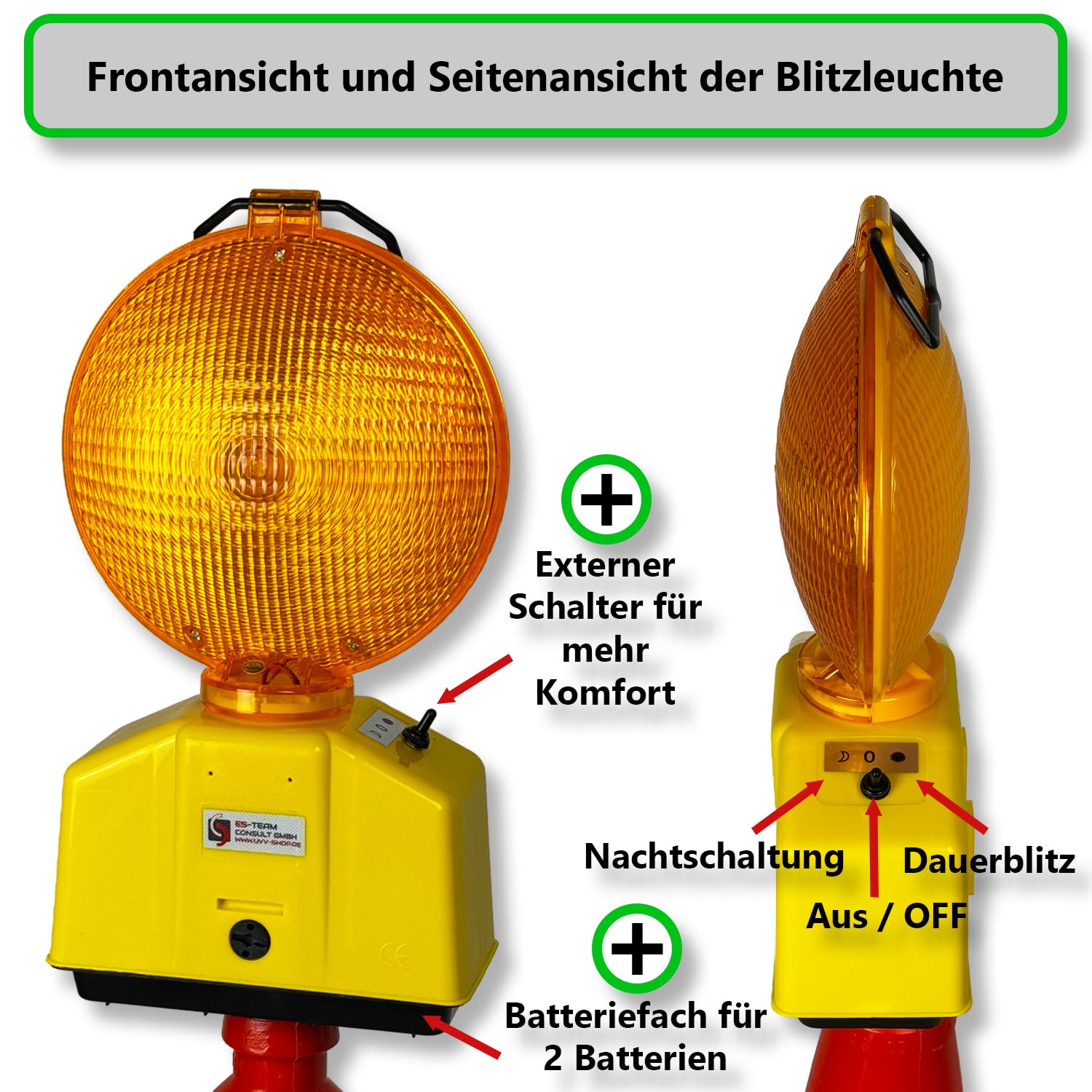 UvV-VarioBLITZ – Leitkegel mit Blitz-Warnleuchte (75 cm Bigfoot Leitkegel + VarioBLITZ)