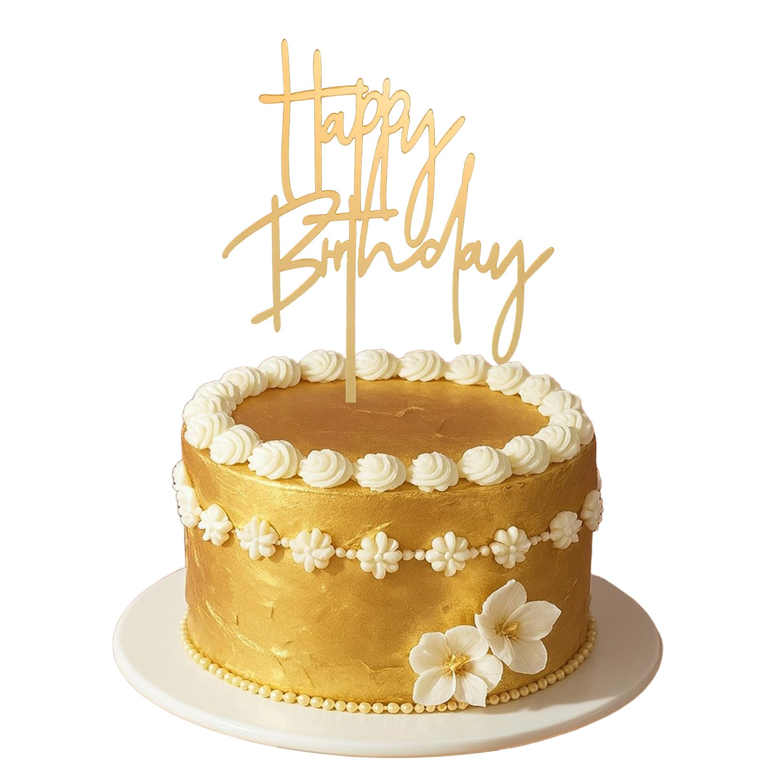 Tyqour Happy Birthday Tortendeko Gold Acryl Kuchen Deko Acryl Tortendeko Geburtstag Gold Cake Topper Happy Birthday Deko Torte Kuchendeko Geburtstag Kuchen Dekoration für Junge Mädchen Mann14x10cm