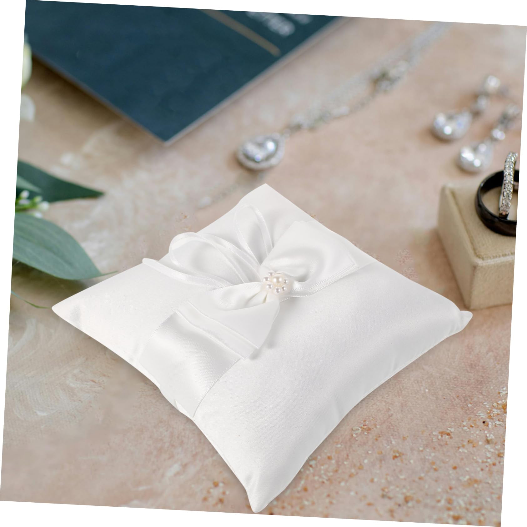 COSMEVIVI Elegant Wedding Ring Pillow for Ceremony Bridal Ring Holder Cushion Satin Wedding Accessory for Engagements Parties with Elegant European Design