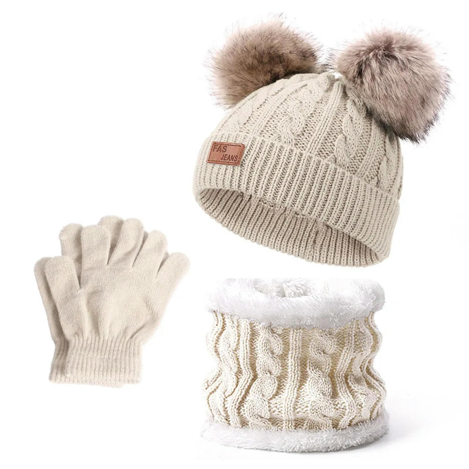 ZONTO wintermütze Kinder Warme Winter Hüte Mit Schals Für Kinder Pompom Hut Kinder Mütze Kappe Jungen Mädchen Strickschal Handschuhe Beanie Caps-B
