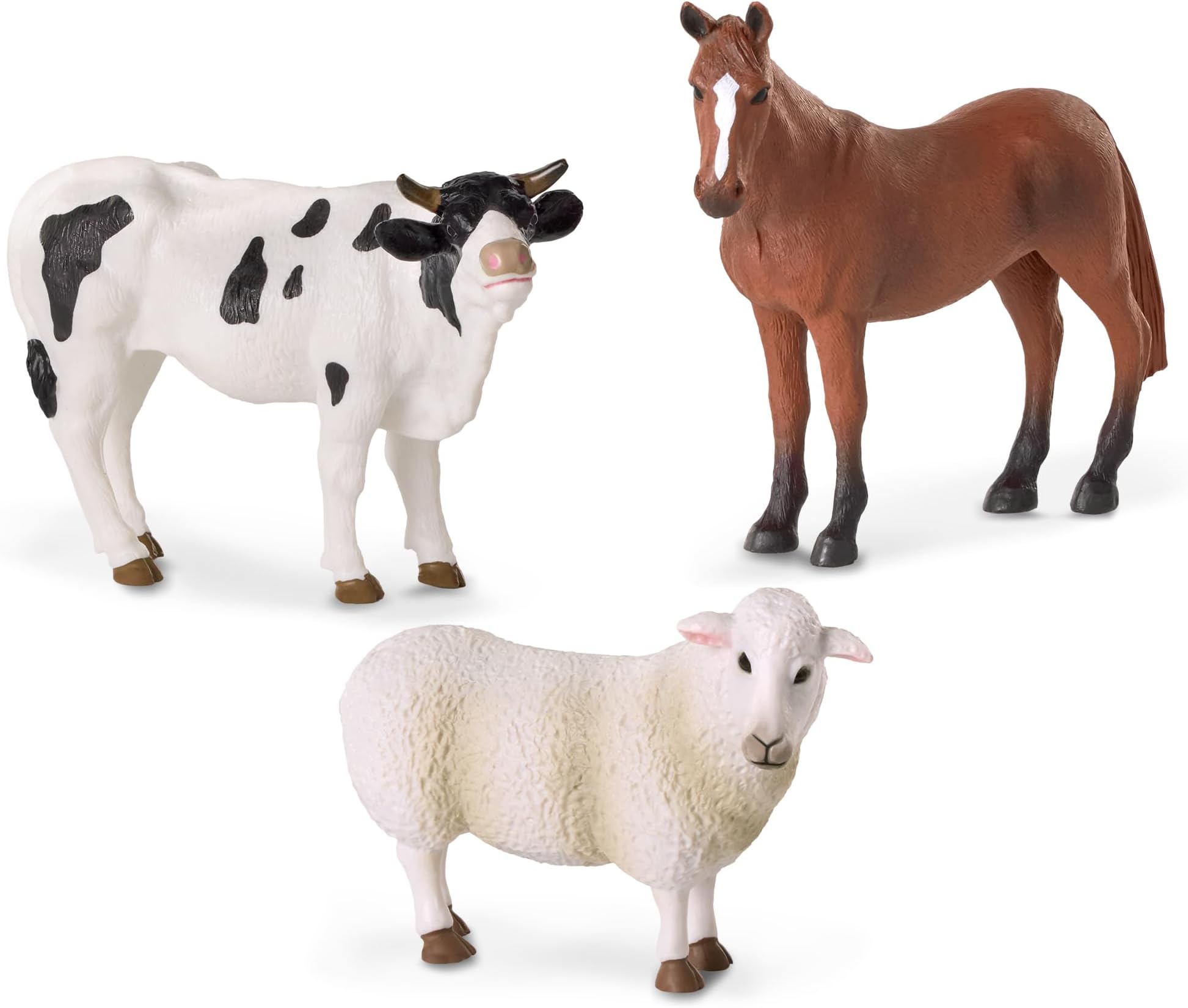 Realistic Farm Animal Toys 3 Pieces Set – Plastic Horse, Bull & Sheep Figurines for Imaginative Play, Educational Toddler Toys, Farm Playset for 3+ Years