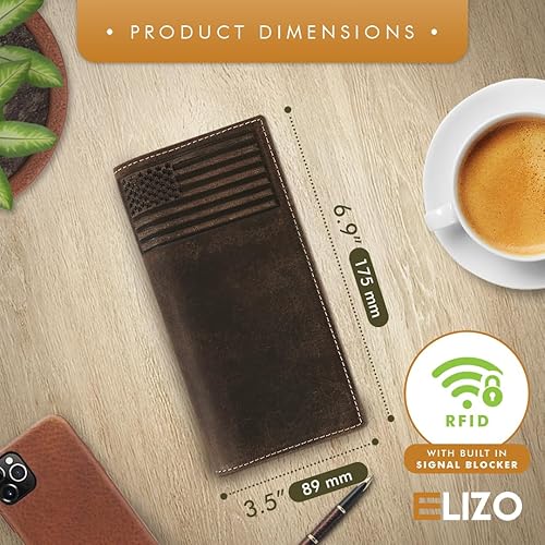 Miniatura 2 de ELIZO Leather Long Wallet for Men Western Wallet Rodeo Mens Wallet Flat Bifold Wallets for Men Biker Billfold Wallet for Men Cowboy Wallet RFID