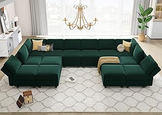 Belffin Oversized Modular sectional Sofa with Double Chaises U Shaped Sectional Sleeper Sofa Couch Reversible Sectional with Storage Velvet Green