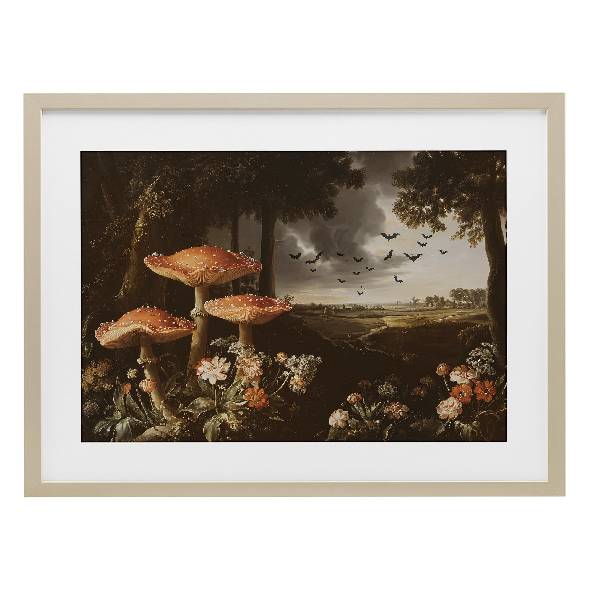 Stupell Industries Harvest Pine (Textured) Bats In Autumn Forest Mystery, 17 X 23 Inch Framed Print Under Glass