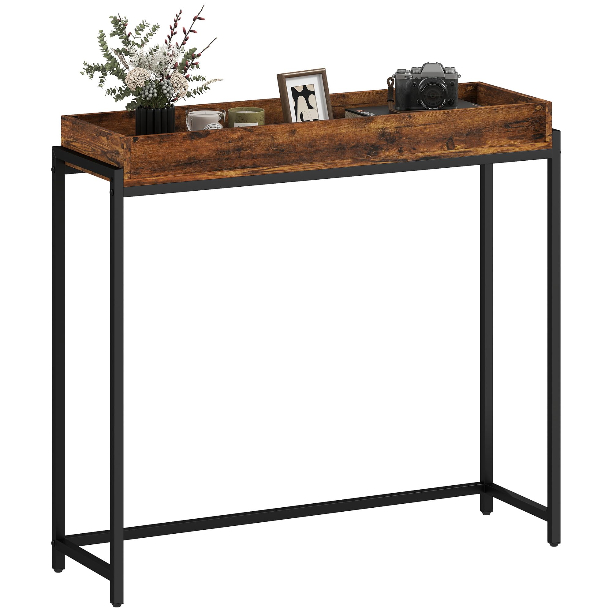 HOMCOM Konsola, stół do przedpokoju z poręczą, 100 x 30 x 91 cm, stolik pomocniczy z metalową ramą, stolik do sofy, mały stół wystawowy do małego pokoju, wejścia, korytarza, salonu, rustykalny brązowy