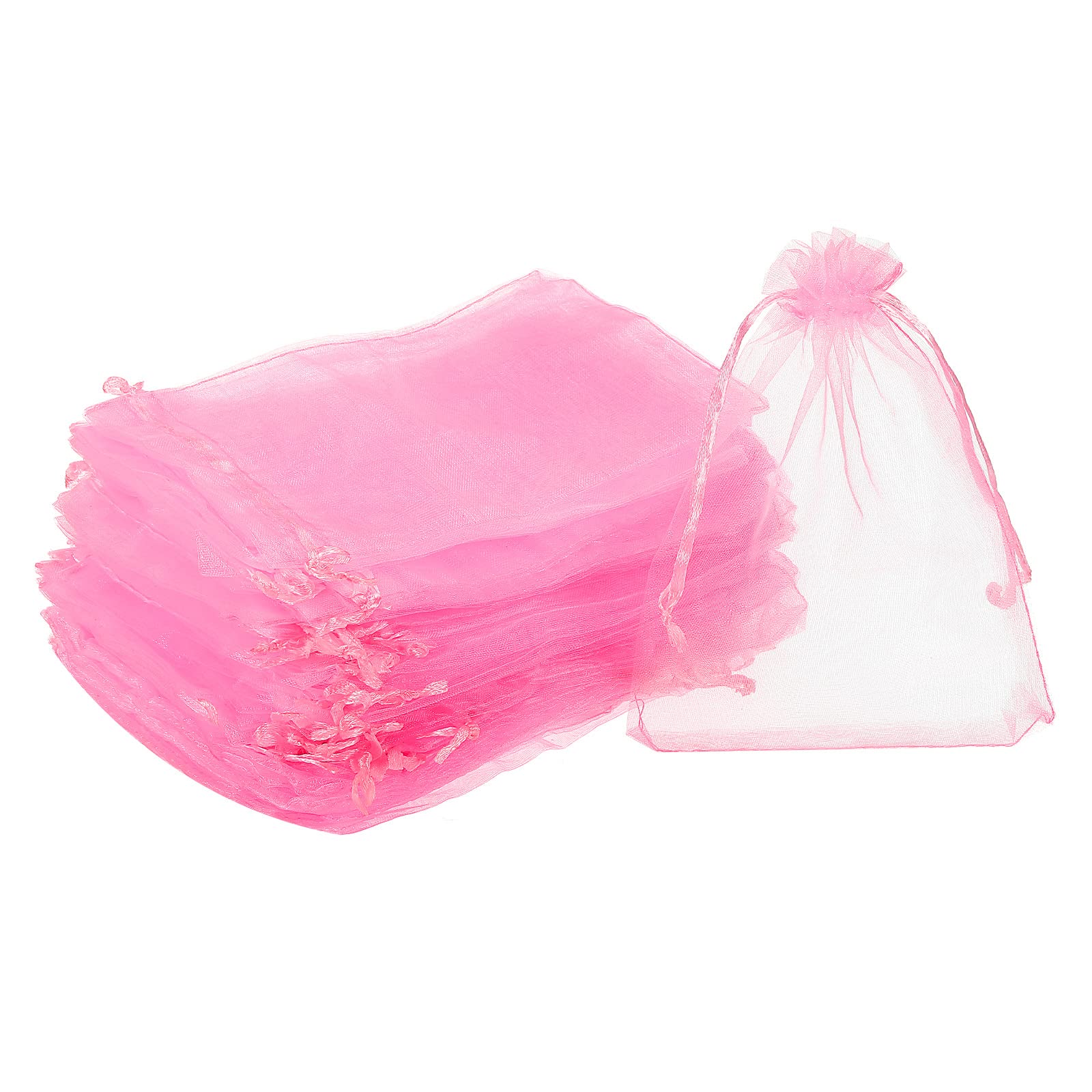 sourcing map 100pcs Organza Bags 10x15cm Drawstring Favor Pouches Sheer Mesh Bag for Gift Jewelry Wedding Party Christmas Candy Pink