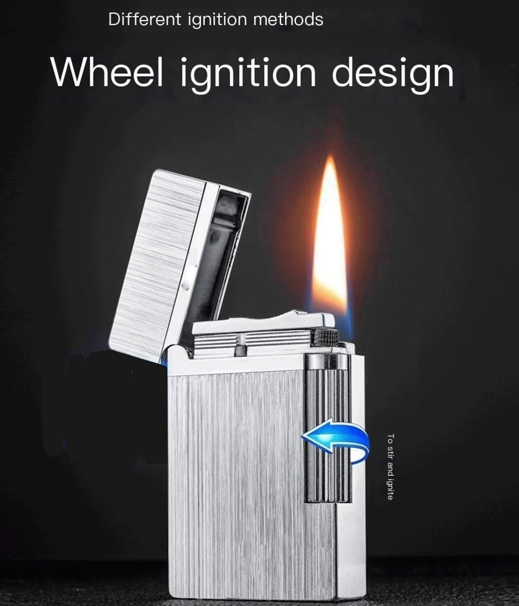 Encendedor de queroseno, encendedor portátil clásico abatible con rueda de molienda lateral, diseño de llama suave, combustible no incluido