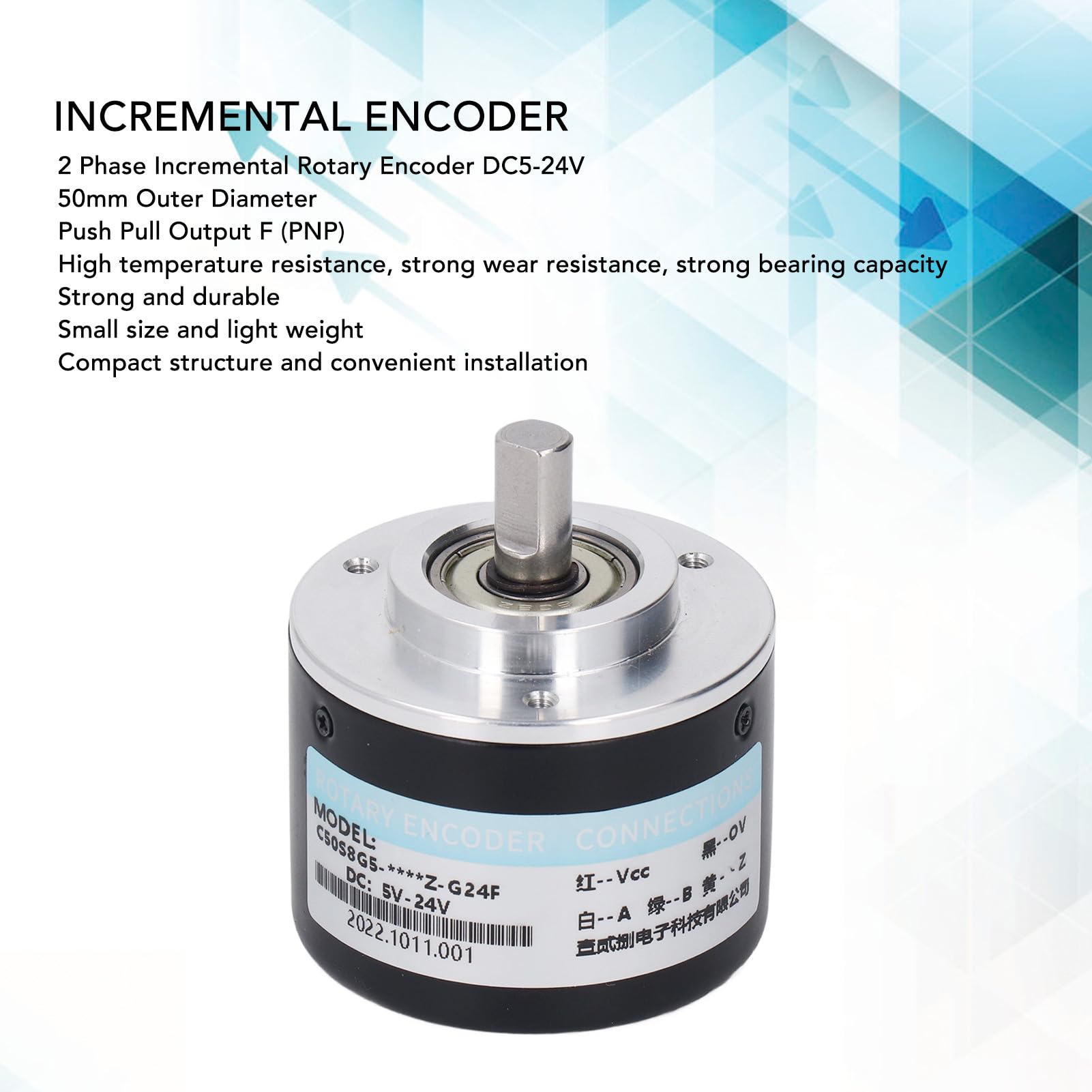 Encoder incremental PNP,DC5-24V 1200P/R IP50 50mm Diámetro exterior Encoder incremental de 2 fases Componente de control de movimiento de 2 fases para control inteligente(1200P/R)