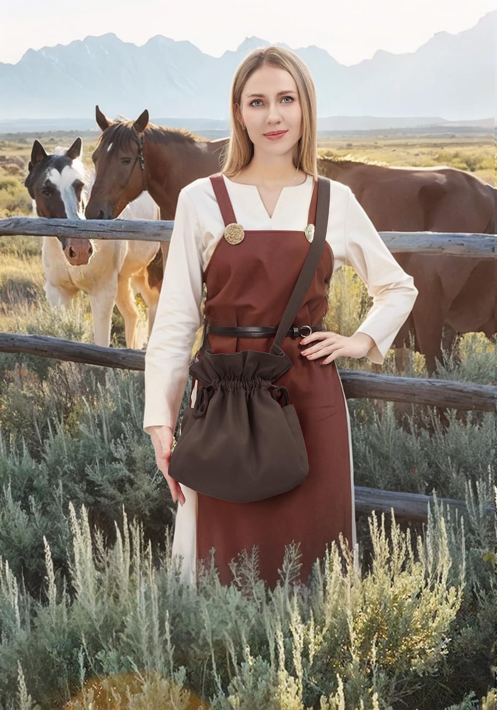 PROCOS Medieval Drawstring Bag Canvas Shoulder Bag Waist Pouch Costume Accessories Coins Purse with Side Pakets - Image 5