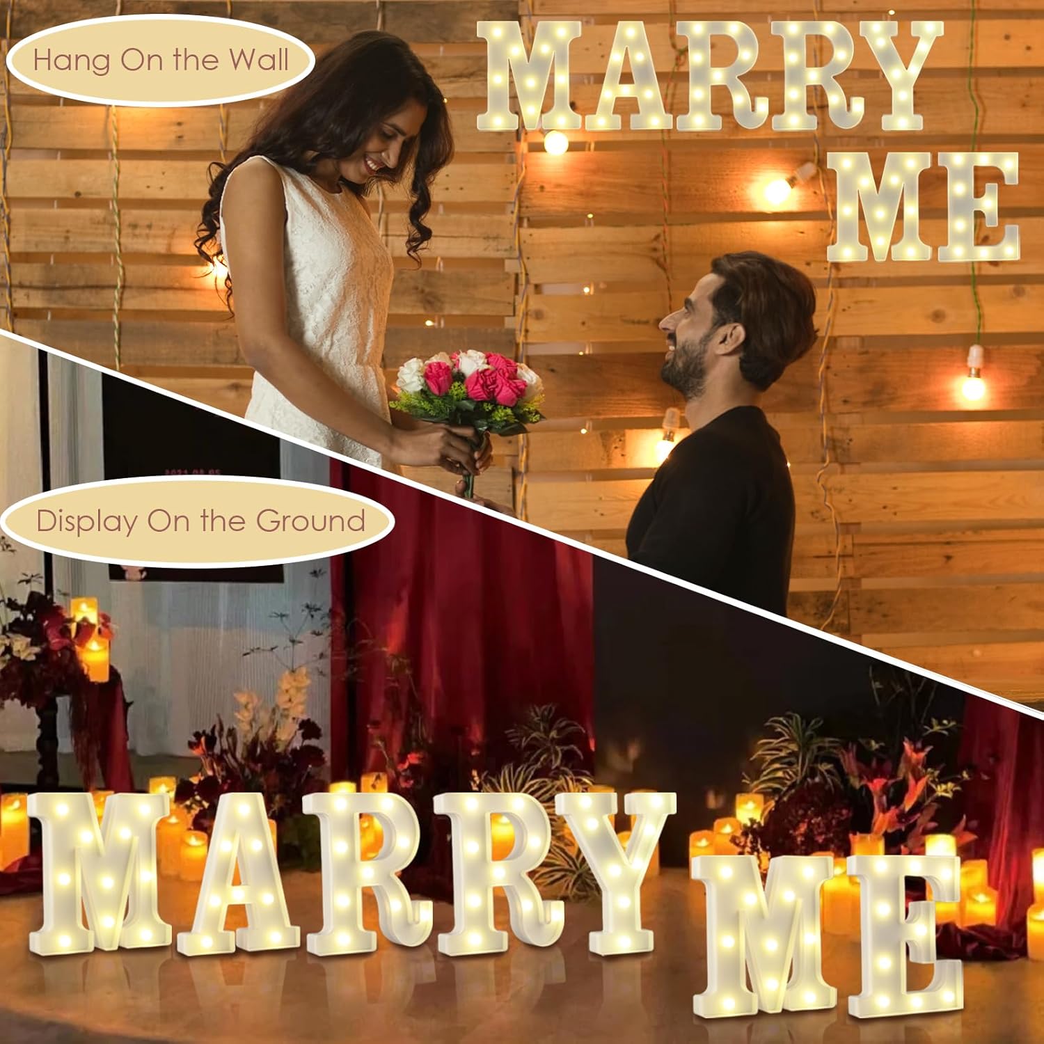 Marry Me Light Up Letters, Will You Marry Me Sign Decorations, LED Marquee Letter Lights, Decorative LED Alphabet Lamp, Battery Operated, Warm White Sign for Proposal Decorations