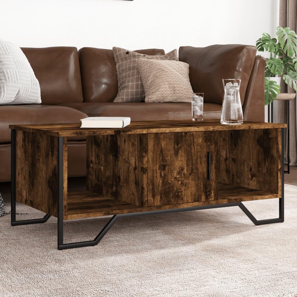 Table basse chêne fumé 100x51x40 cm avec tiroir et rangement pour salon