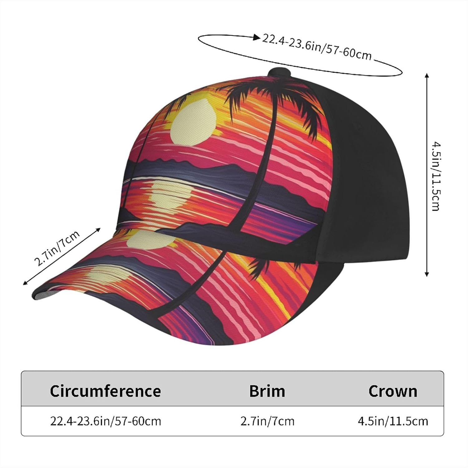 Palm Tree Sunset Design Baseball Caps for Women Men Golf Dad Hat Adjustable Sun Hat Fashion Sports Caps Black