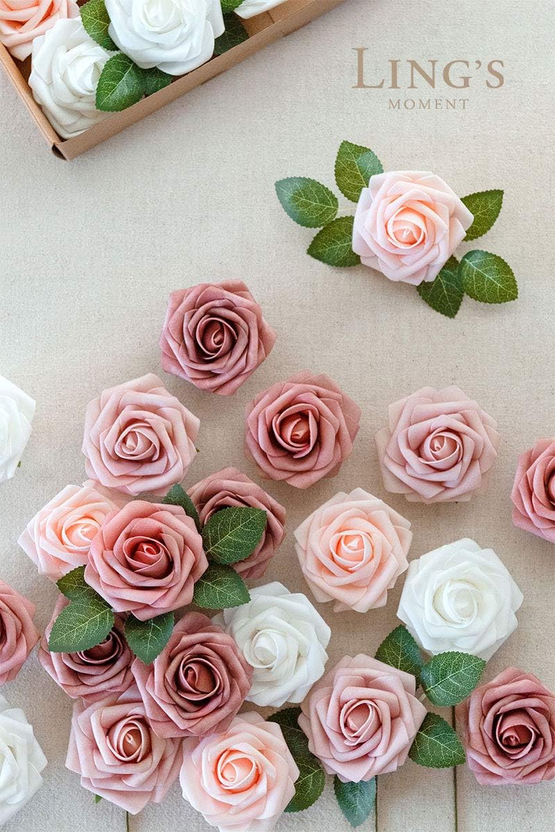 Ling's Moment Artificial Flowers, 25Pcs 3" Roses in Dusty Rose Shades, Realistic DIY Foam Floral Decor for Wedding Bouquets/Centerpieces, Outdoor Party Backdrops, Room/Table, and Garden/Pot Decoration - Image 2