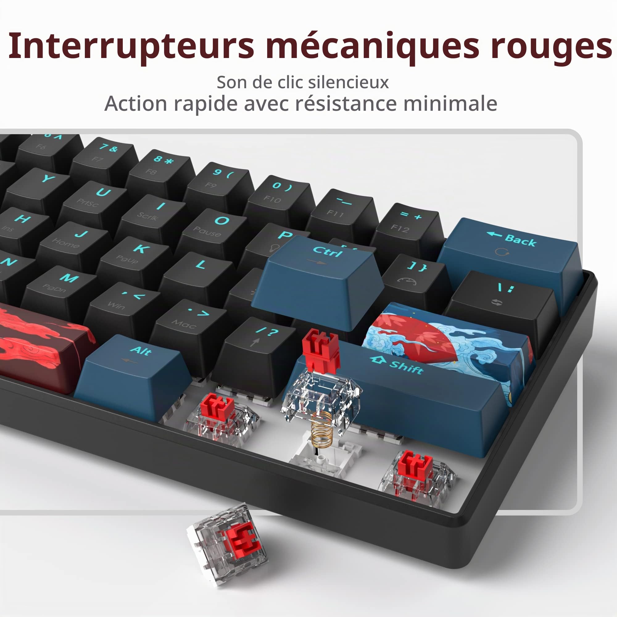 60% Clavier Gaming pour PC, Mini Clavier Gamer 60 Pourcent Mecanique, Filaire Clavier Gamer 60% USB American QWERTY Ultra-Compact à 61 Touches pour Gamer Win/Mac