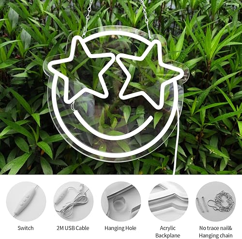Miniatura 4 de Letrero de neón con cara sonriente, letreros de neón LED de wootfairy para decoración de pared, luz de neón regulable para dormitorio, sala de
