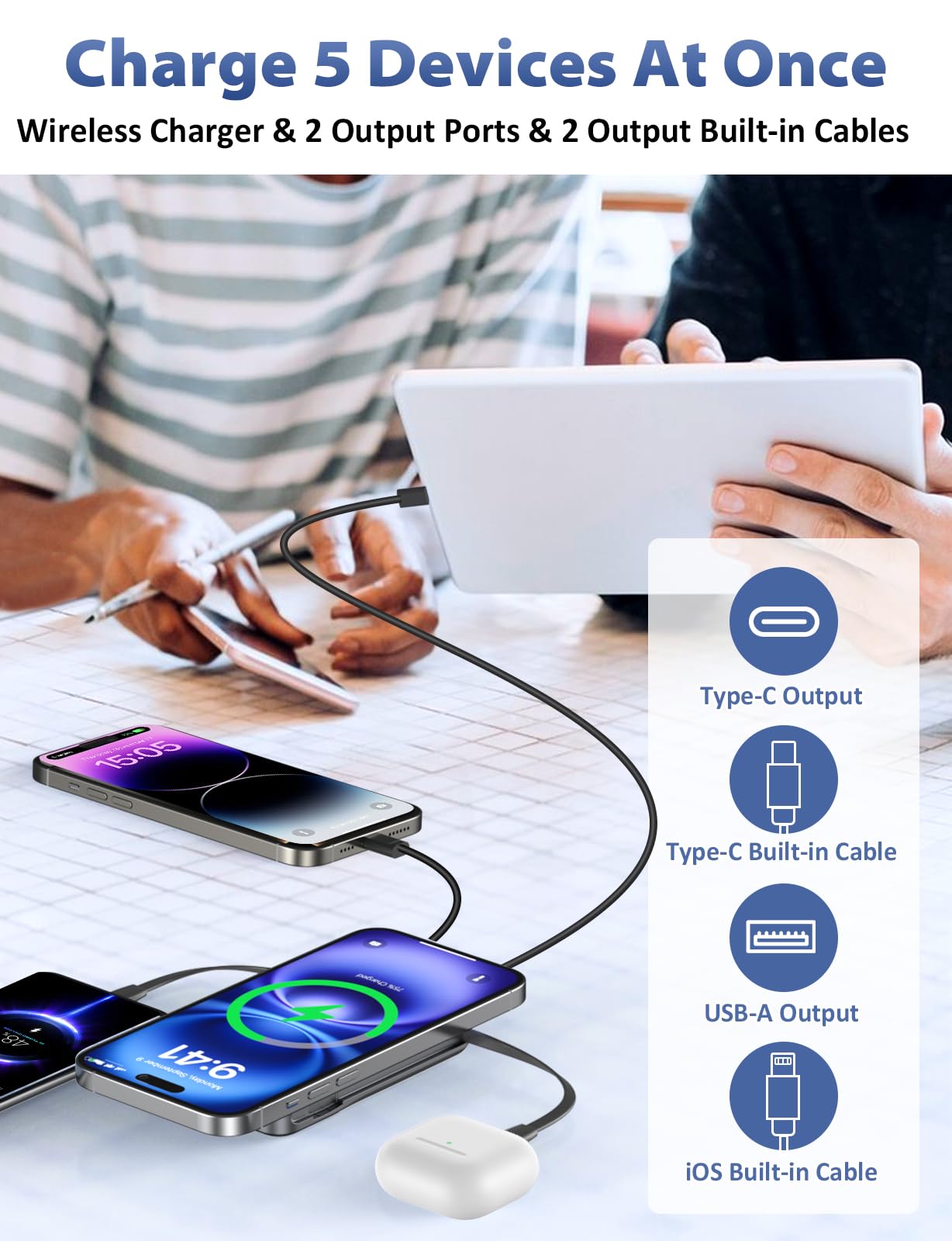 Power Bank 10000mAh, Magnético Batería Externa Compatible con MagSafe, PD 20W Cargador Portátil con Cables Integrados, Powerbank para iPhone 16/15/14/13 Pro MAX Serie - Gris Oscuro