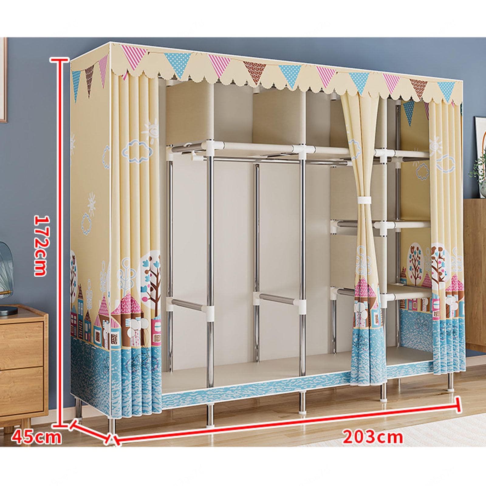Kleiderschrank Tragbare Kleiderschränke aus Segeltuch, Regale, Stoff-Kleiderschrank, Aufbewahrungsorganisator für Schlafzimmer, Stoffschränke,C-203X45X172cm