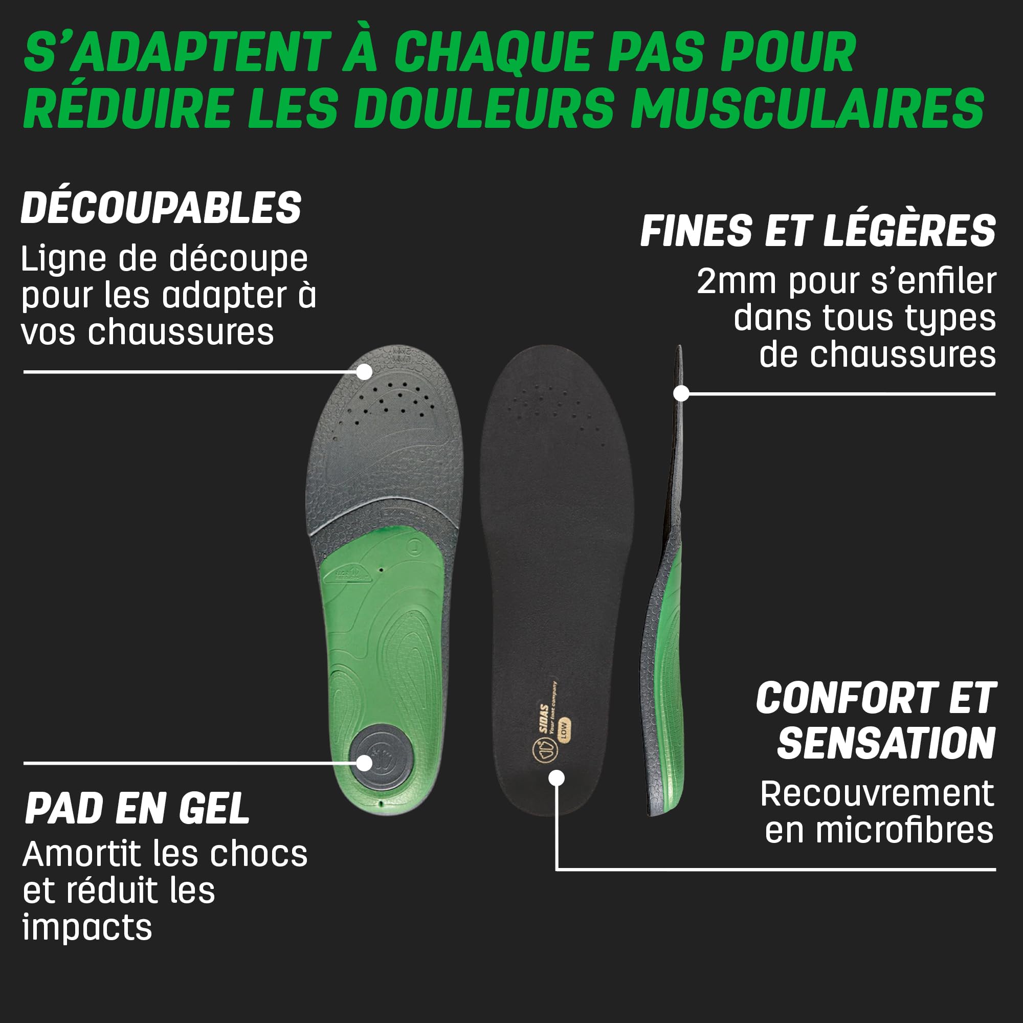 Semelles 3Feet Slim Low, Pieds à voûtes plantaires basses, Adaptées aux faibles volumes chaussants, Soutien du Pied et Confort longue durée