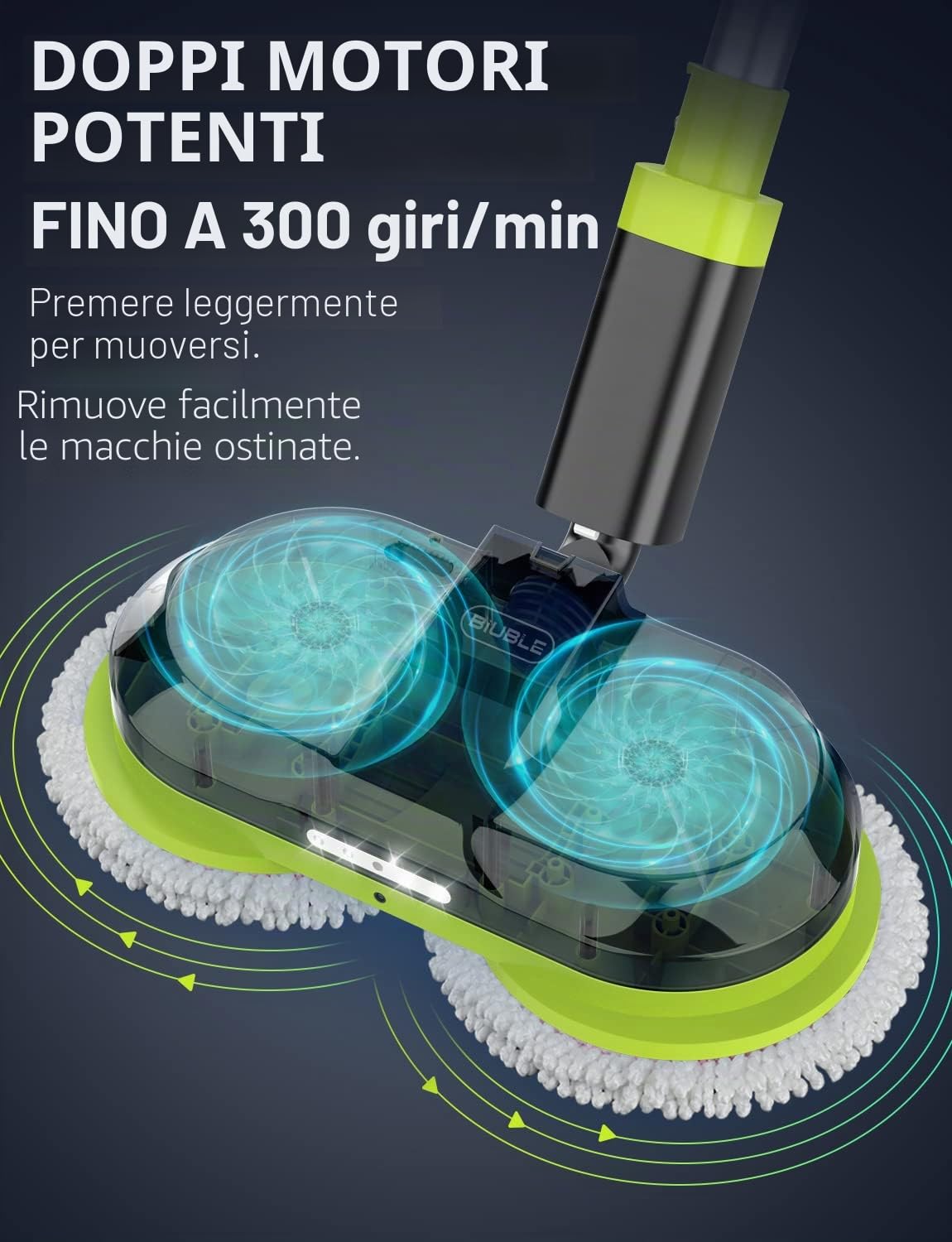 Macchina lucidatrice a batteria con funzione spray, serbatoio da 300 ml, illuminazione LED, doppia rotazione