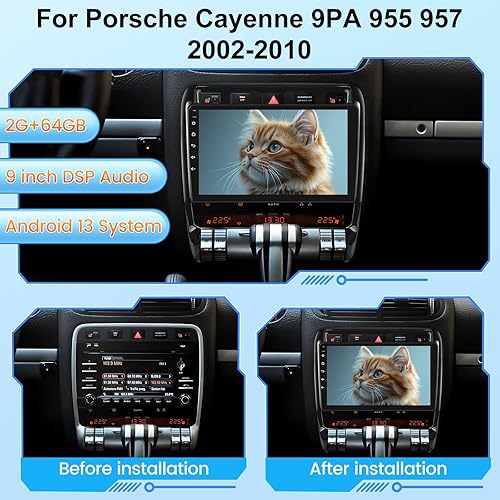 Vista 9 de NHOPEEW Radio Carplay Android para Porsche Cayenne 2003-2010 compatible con Carplay inalámbrico y Android Auto, pantalla táctil de 9 pulgadas