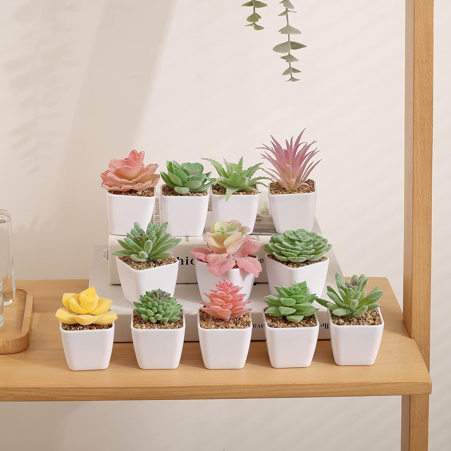Tiita 24 Set Artificial Faux Succulents in Pots Fake Plants Plastic Arrangement Planter Small Mini Tiny Decoration for Home Office Desk Window Sill Bathroom Bedroom Outdoor Indoor