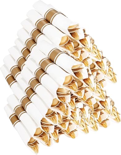 Joyido Gold Wrapped Silverware Set Hammered for Weddings