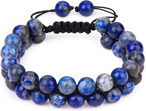 Ornaland Triple Protection Bracelet 8mm Natural Lapis Lazuli Braided Bead Bracelet Double Layer Gemstone Beaded Bracelet Adjustable Bracelet for Men Women