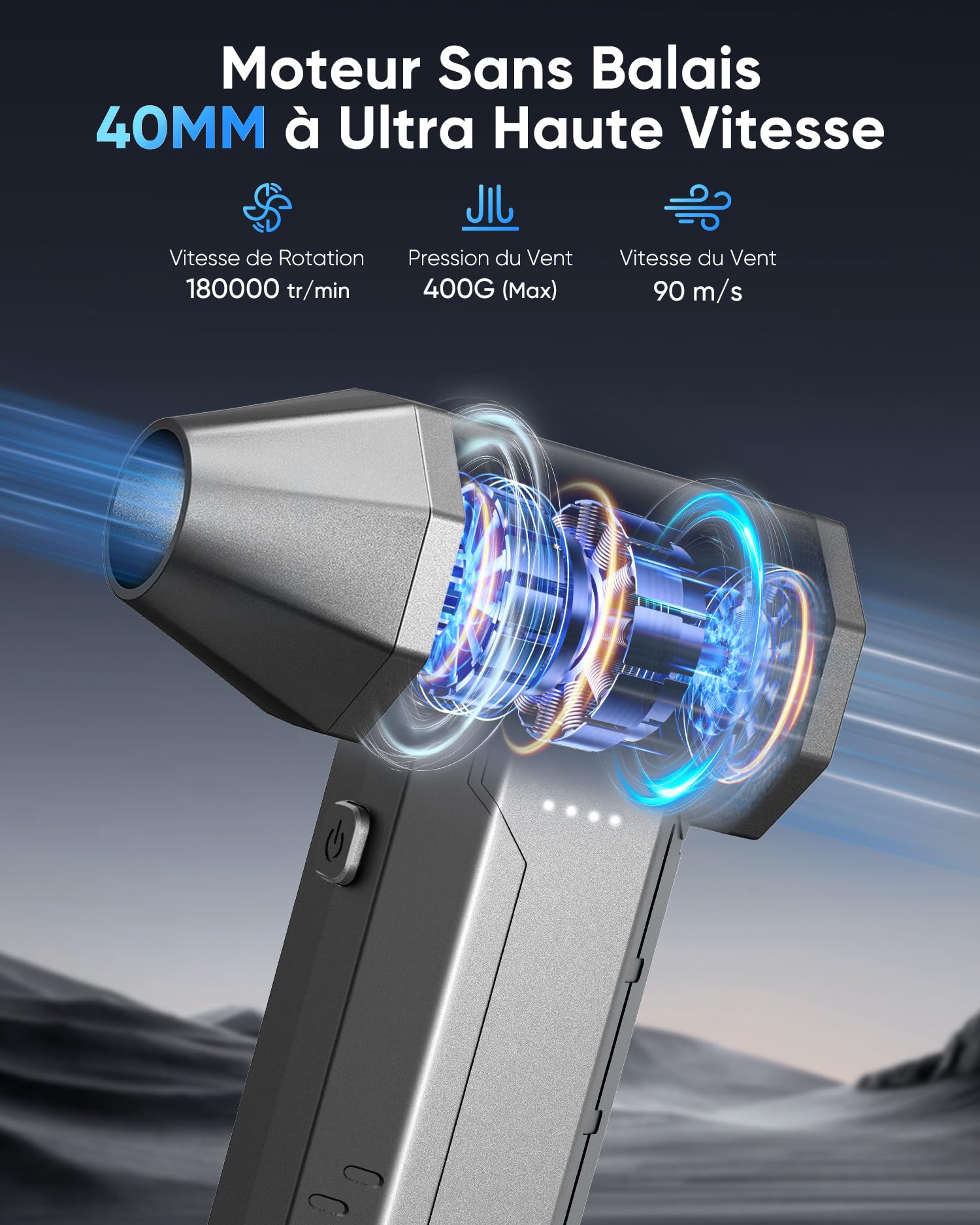 Souffleur Air Comprimé, Souffleur PC 180000 RPM, Mini Souffleur Puissant 10000 mAh avec Charge Rapide | Moteur Sans Balais | LED Fonctionnelle, Idéal pour Nettoyage PC Gamer | Clavier | Voiture