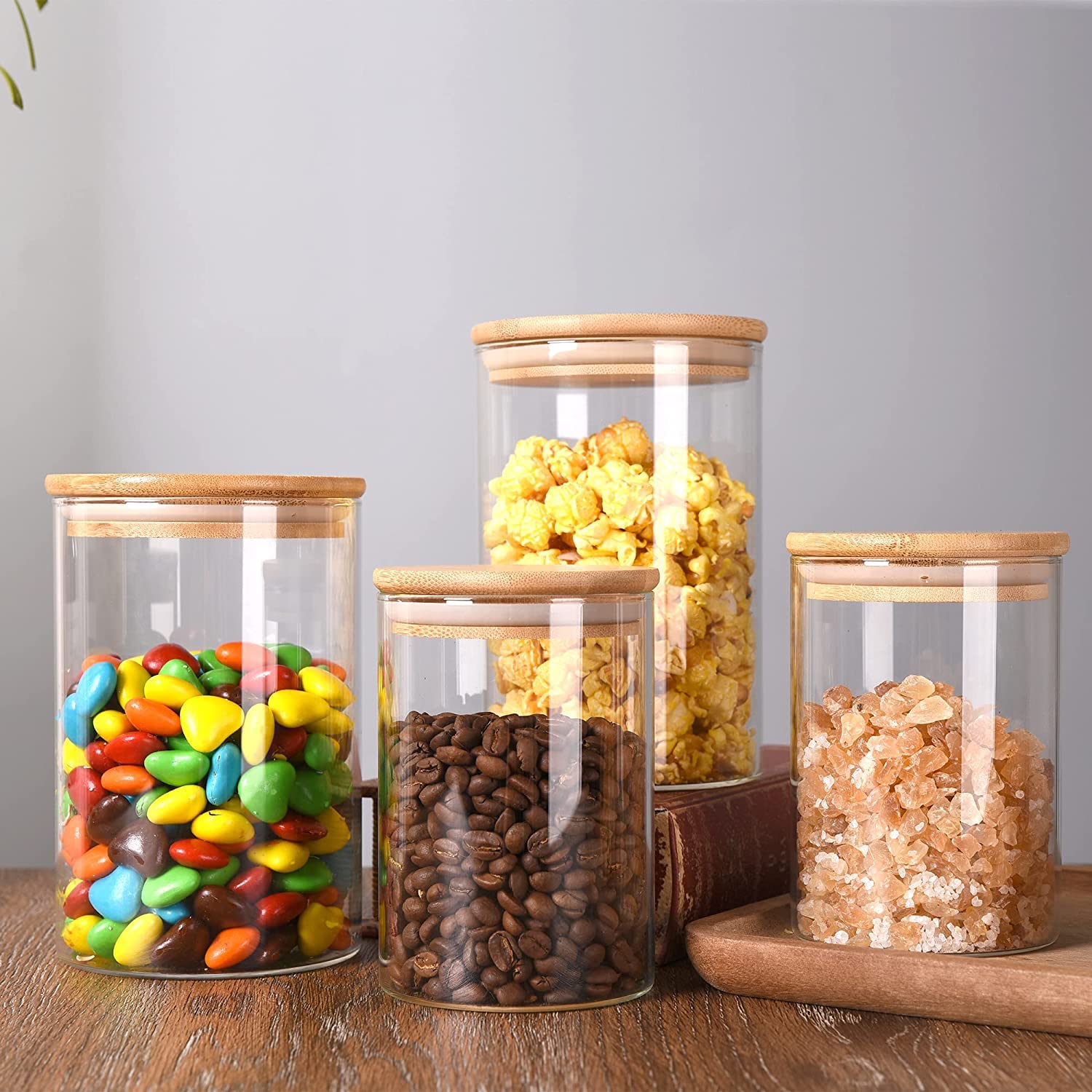 Vintage Glass Jar With Bamboo Lid 23.7 Fl Oz - Sunflower Embossed Airtight Storage Canister