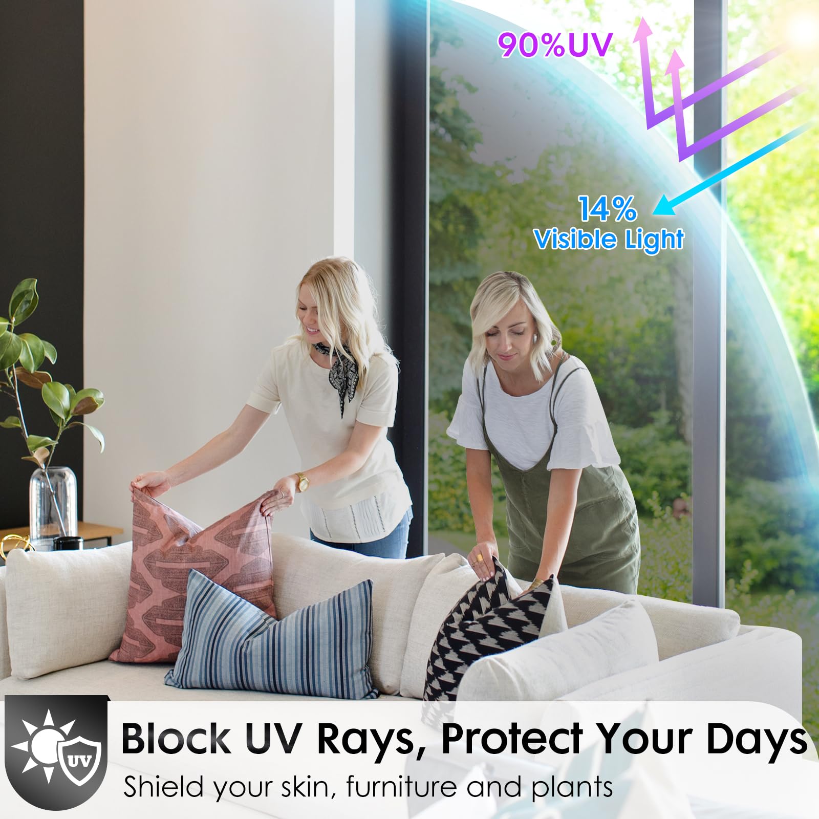 rabbitgoo Heat Reflective Window Film Privacy Film for Glass Windows Sun Blocker One Way Mirror Tint Stickers Anti Glare - Image 4