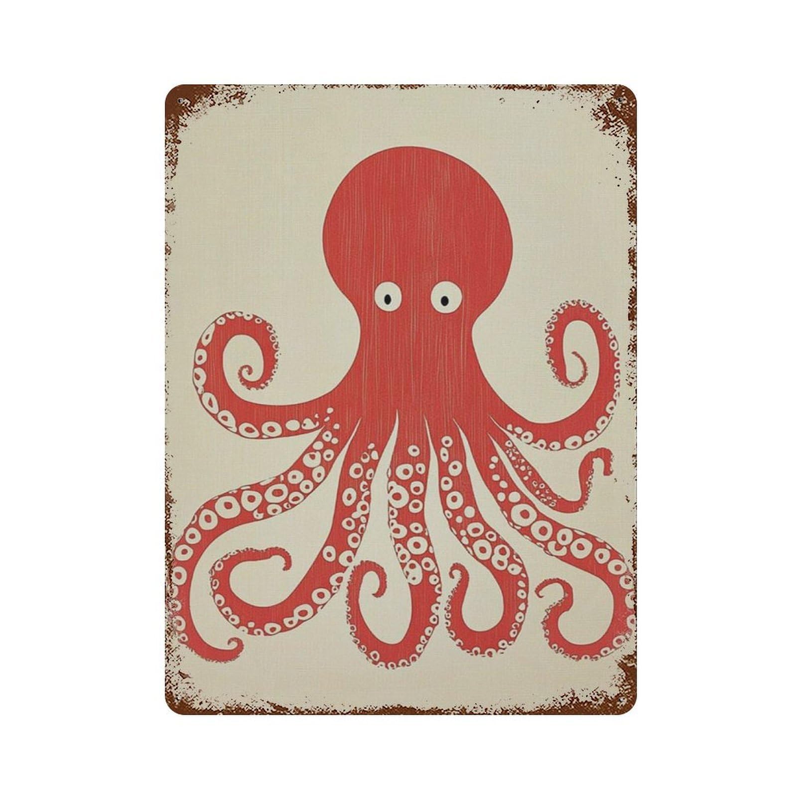xiaoxiaoshen Octopus Nautical Sea Creature Minimal Marine Work Coastal Wall Decor Art Metal Tin Poster Modern Home Decor Art Home Bar Shop Decorations Vintage Sign 40x30cm