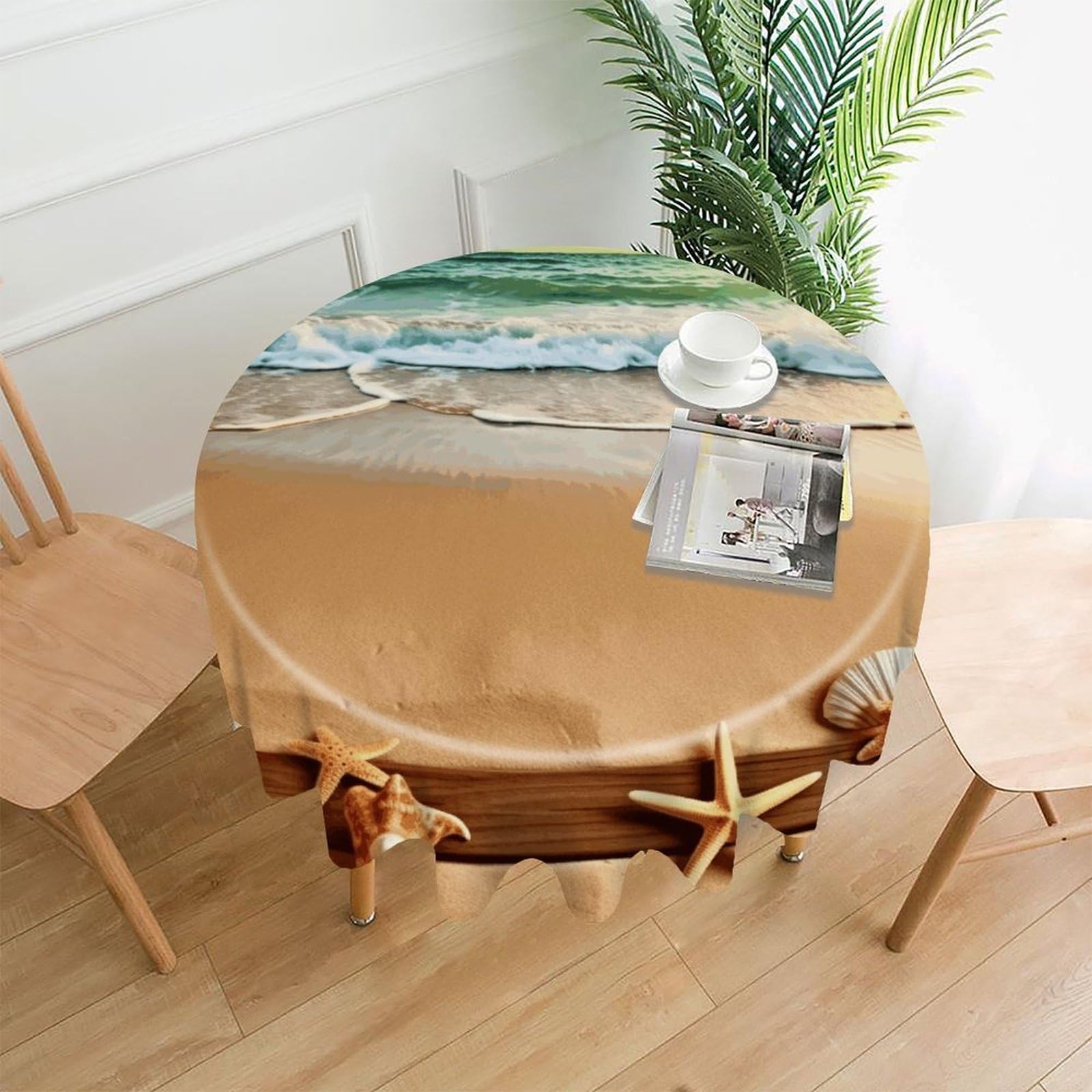 MUSM 60 Inch Ocean Beach Theme Round Tablecloth Wipeable Washable Table Cover for Kitchen and Dining Room Decorative Table Cloth for Party Holiday Picnic Outdoor