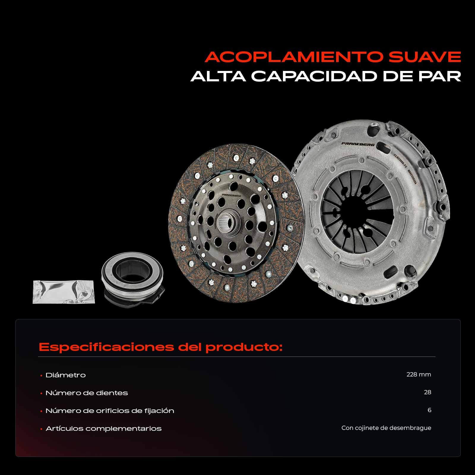Frankberg Kit de embrague con cojinete de desembrague 02A141165A | Compatible con: C.a.d.d.y III MPV 2CB 2CJ 2KB 2KJ,C.a.d.d.y III Furgoneta/MPV 2CA 2CH 2KA 2KH