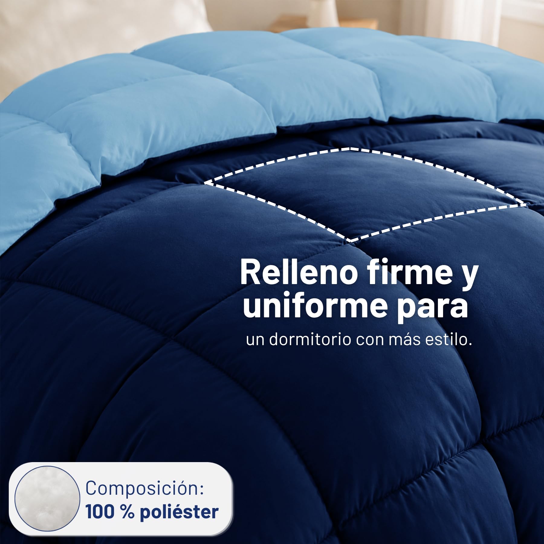 DALINA Edredón de Fibra para Cama 135, 220 x 220 cm, 300gr/M², Azul | Relleno Nórdico 100% Poliester, Doble Cara Comfortable, Suave, Transpirable, Grueso