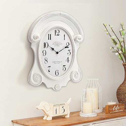 Miniatura 5 de Shabby Chic - Reloj de pared de madera rústico blanco, decorativo, de madera, tallado, irregular, elegante, funciona con pilas, para decoración de