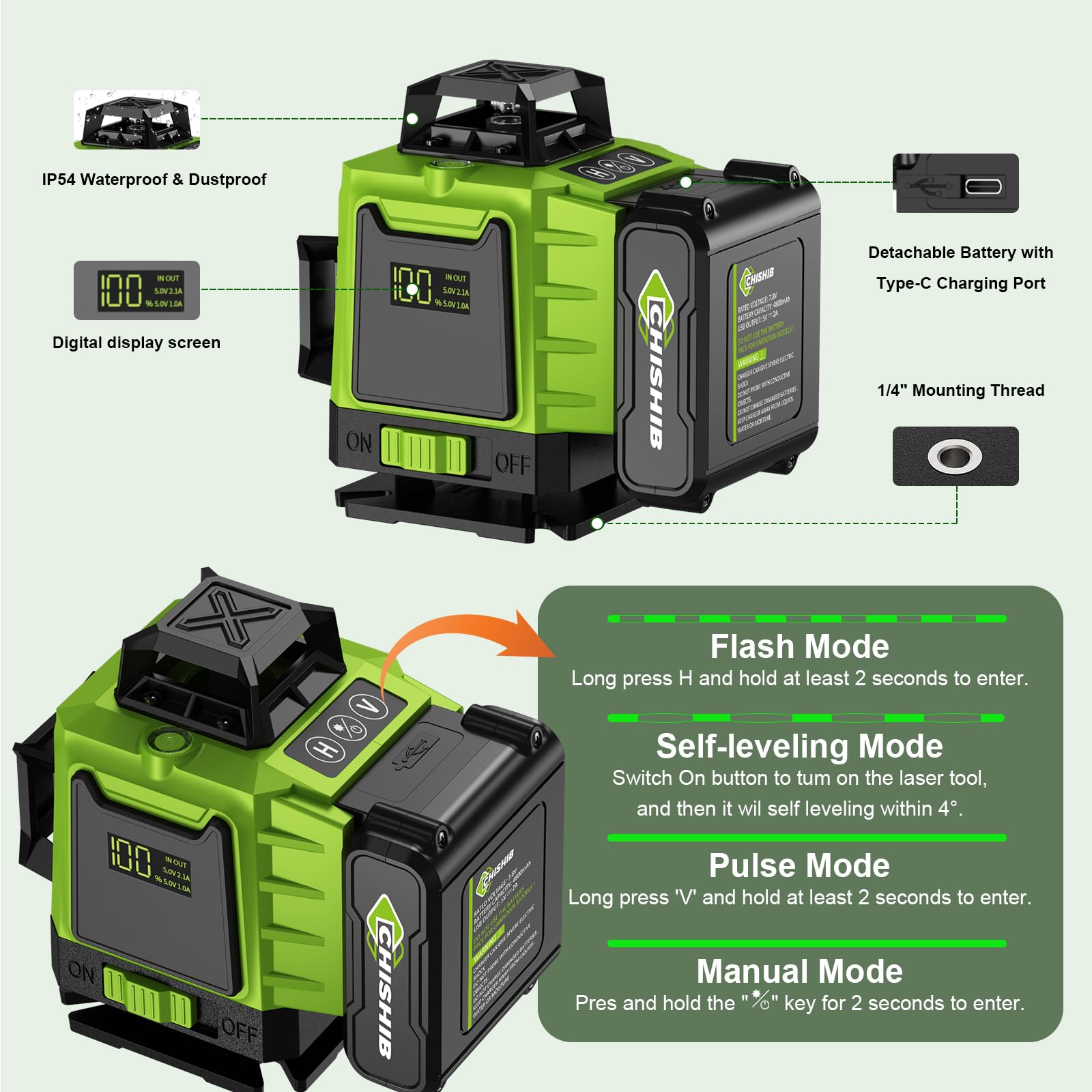 360° Laser Level - Green Cross Line Tool -4