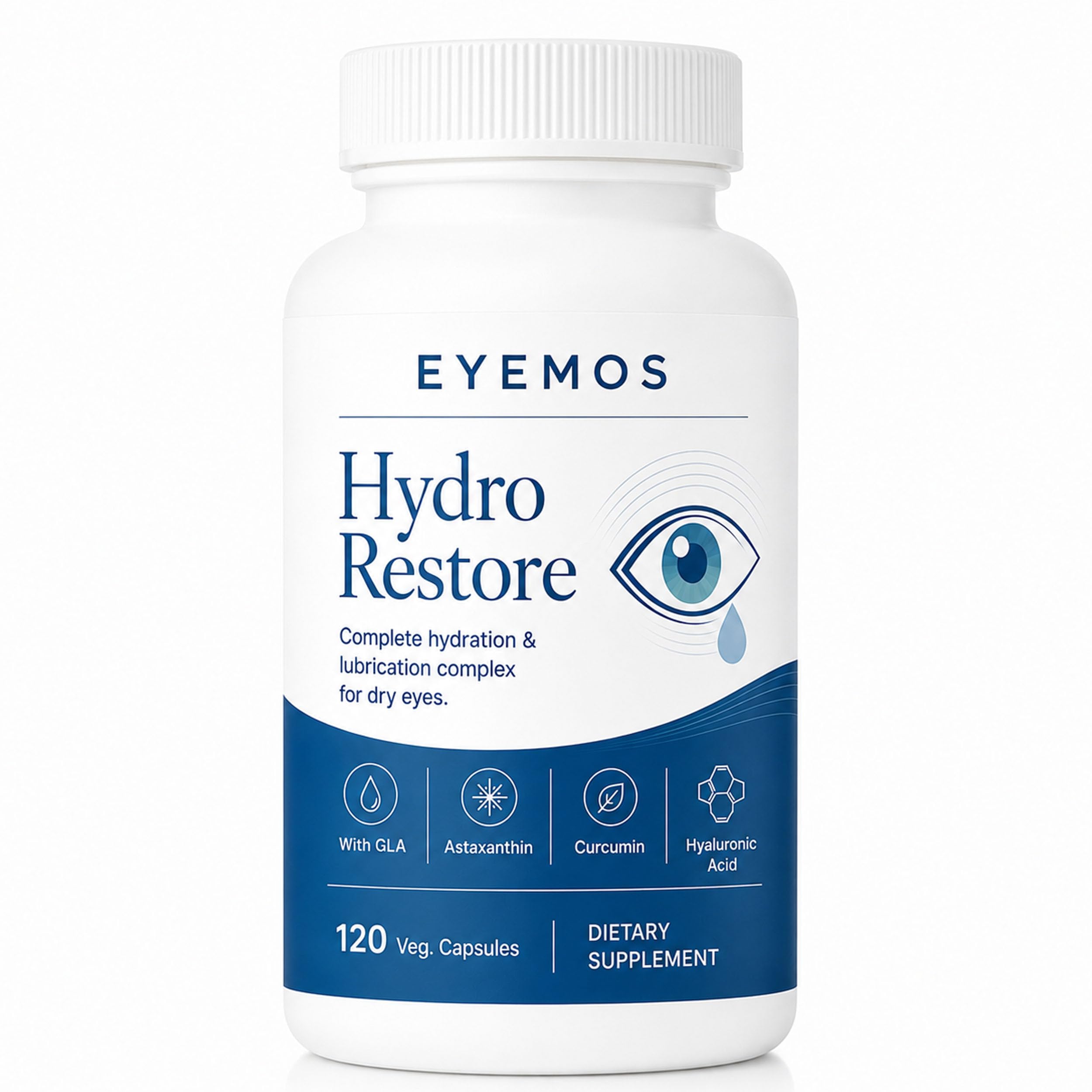 Hydro Restore, Dry Eye Comfort Support with Hyaluronic Acid, GLA, Astaxanthin, Lutein & Zeaxanthin, Tear Film & Dry Air Eye Support, 120 Capsules(1, A) 1 A