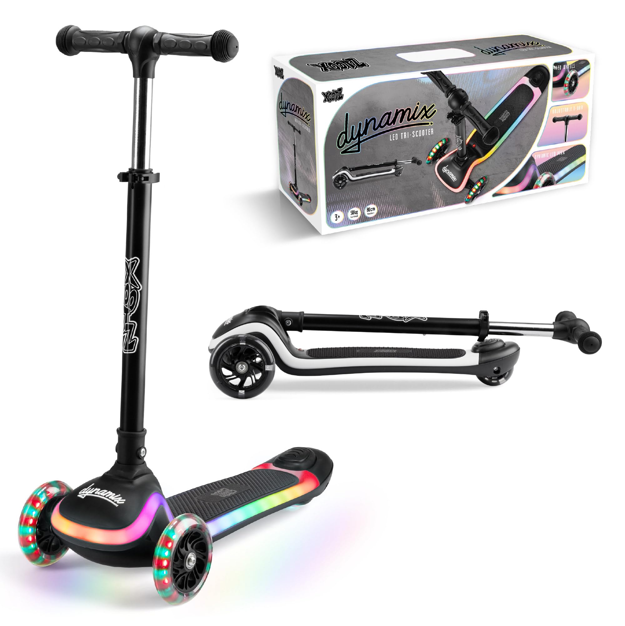 Xootz LED Dynamix 3 Wheel Kids Scooter with Light-Up Wheels, Black