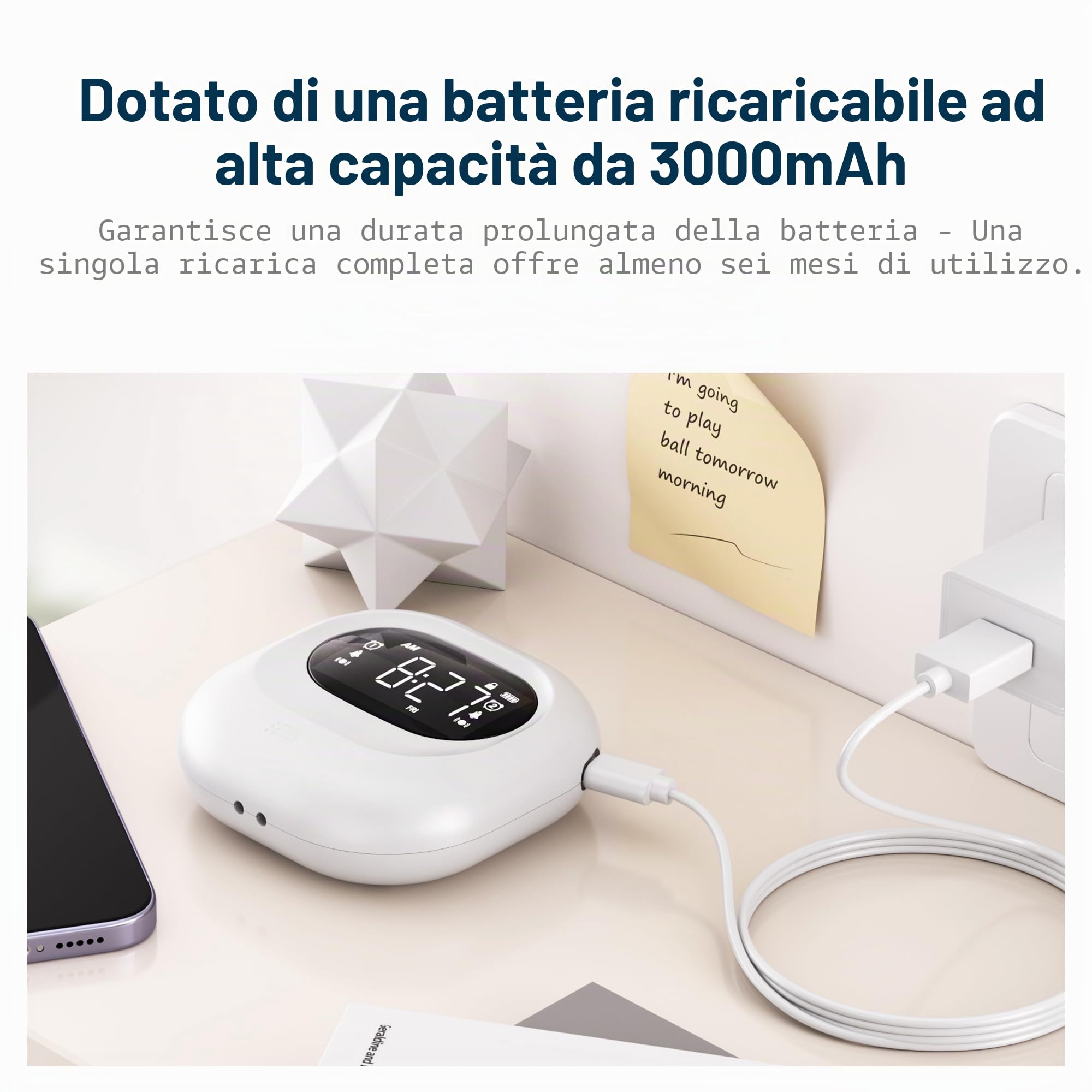 Sveglia vibrante per sonno profondo, sveglia a batteria sotto il cuscino, vibrazione regolabile, senza fili, doppio allarme, retroilluminazione, orologio digitale portatile per non udenti