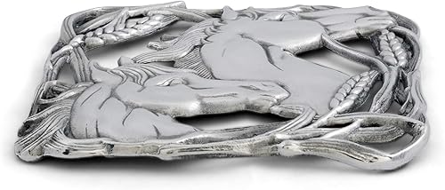 Arthur Court Diseños Caballo de aluminio con salvamanteles de trigo sartenes calientes ollas platos o tetera 8 pulgadas de diámetro