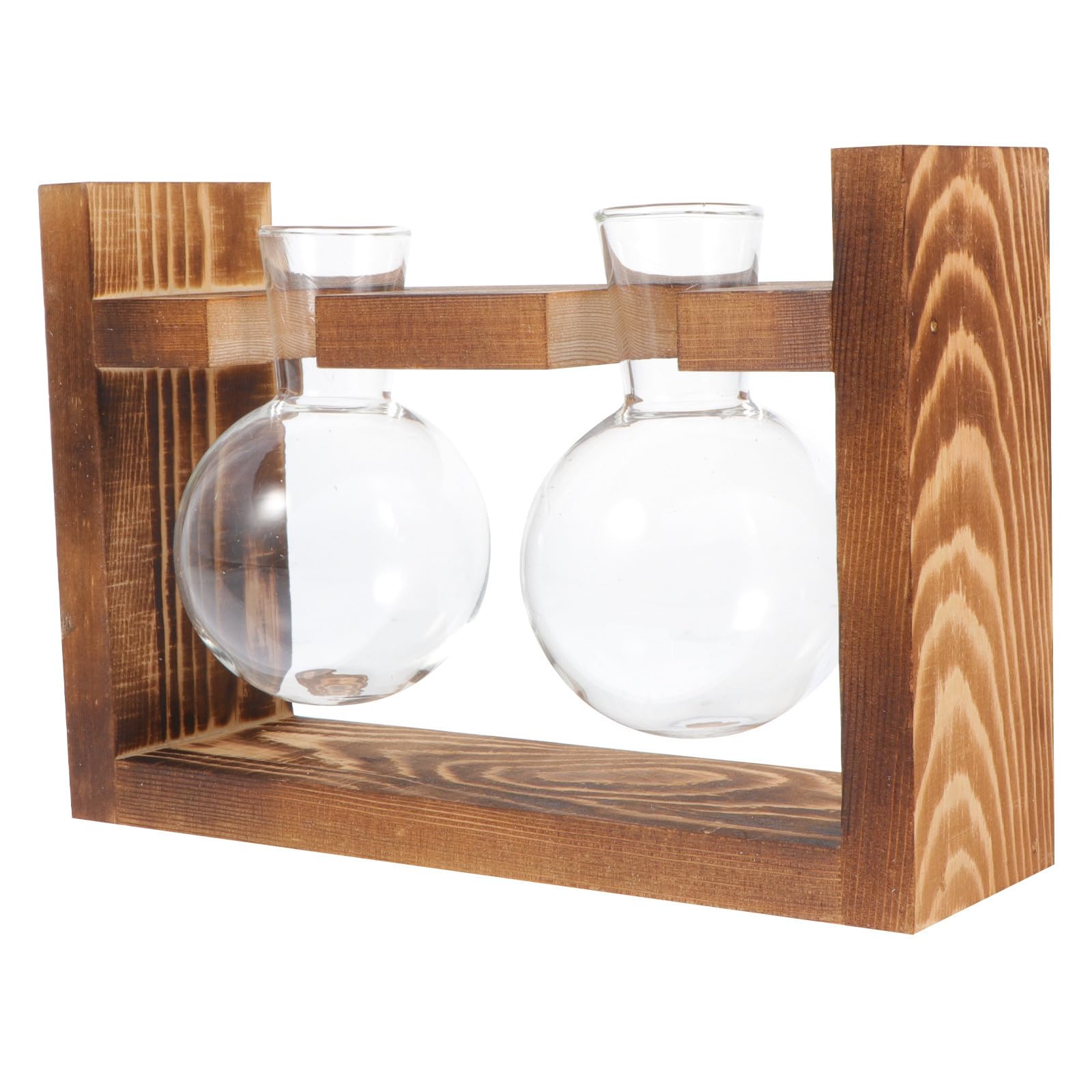 Jarrones hidropónicos de vidrio borosilicato y madera natural creativa